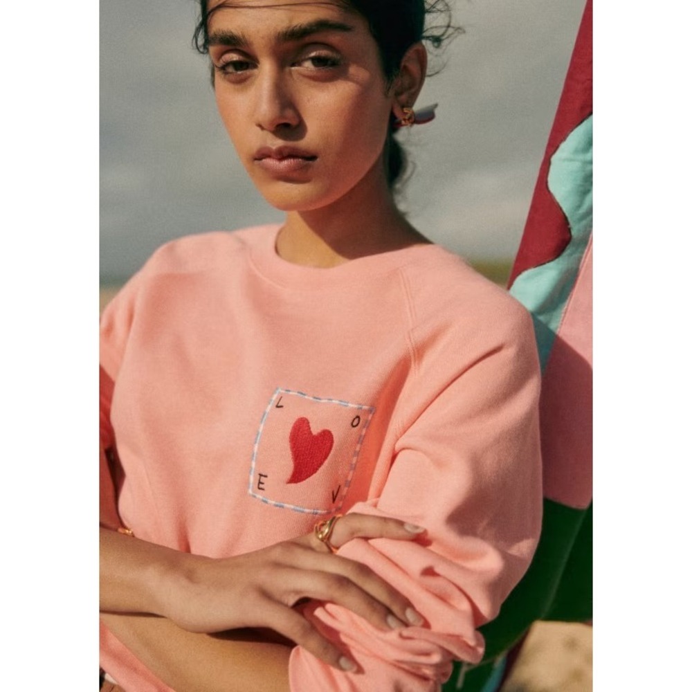 Sezane Pink Heart Patch Sweatshirt